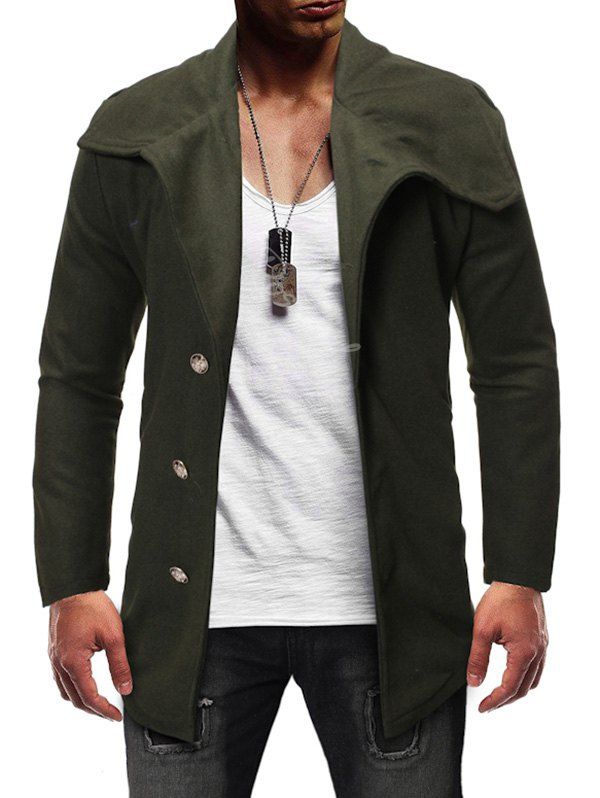 

Single Breasted Zipper Detail Wool Blend Coat, Army green
