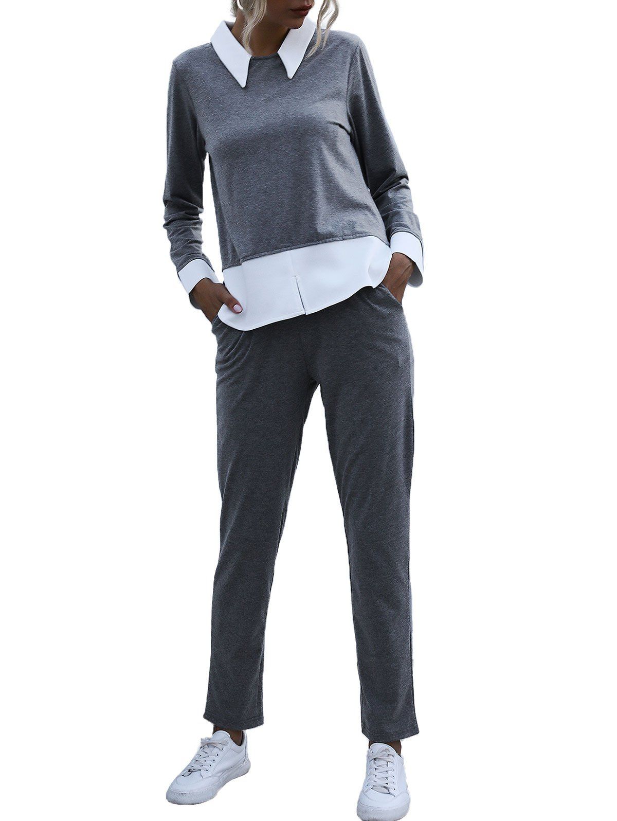 

Bicolor Two Tone Long Sleeve Sweat Suit, Gray