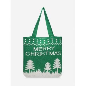 

Christmas Tree Pattern Hand-knitted Tote Bag, Clover green