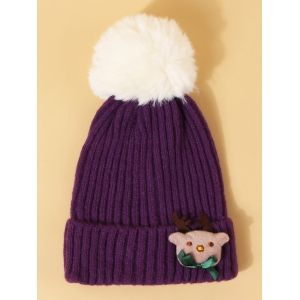 

Christmas Elk Design Knitted Pom Pom Hat, Purple iris