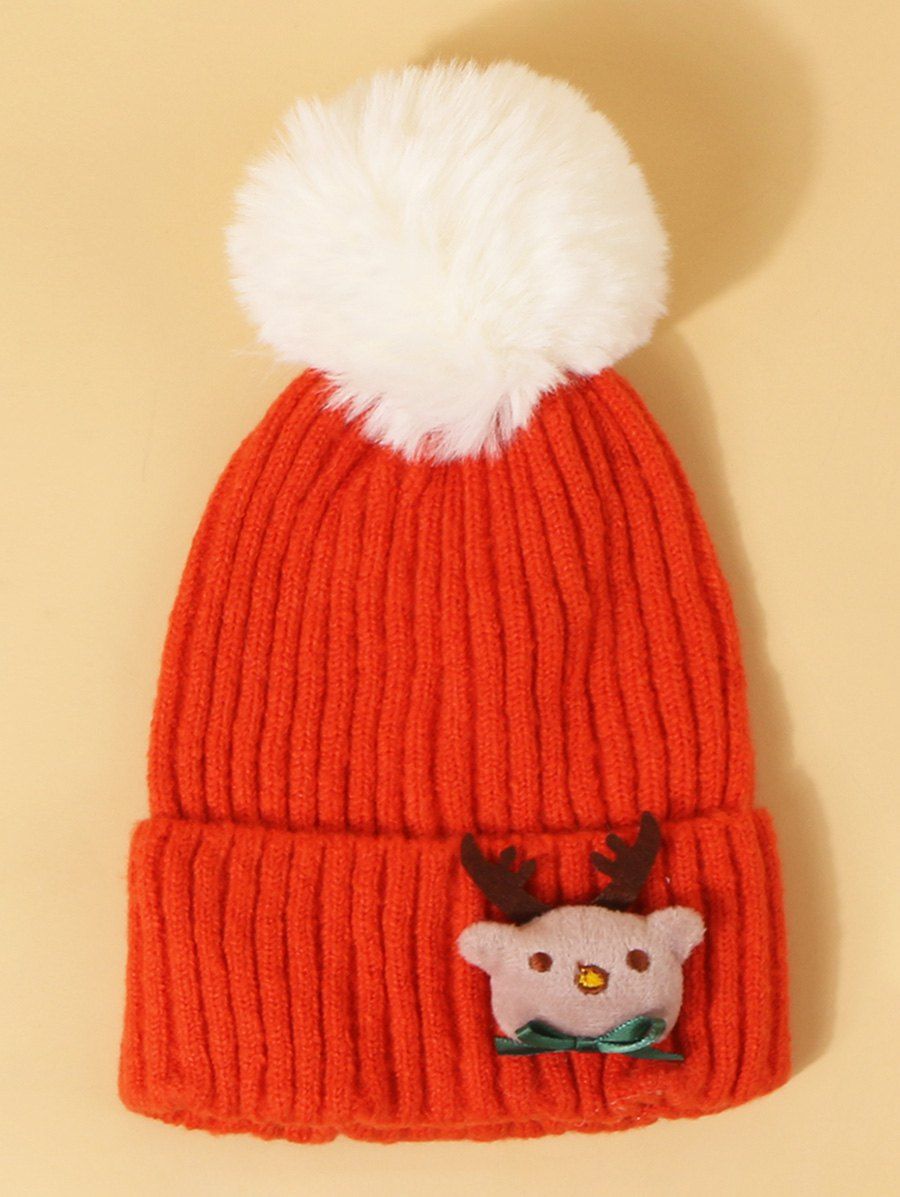 

Christmas Elk Design Knitted Pom Pom Hat, Bright orange