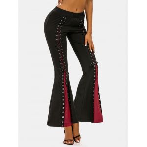 

Colorblock Lace Up Bell Bottom Pants, Black