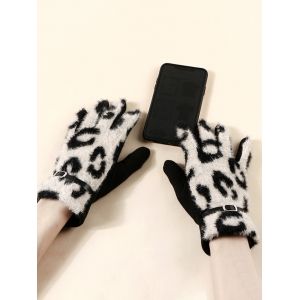 

Buckle Leopard Screen Touching Fluffy Gloves, Beige