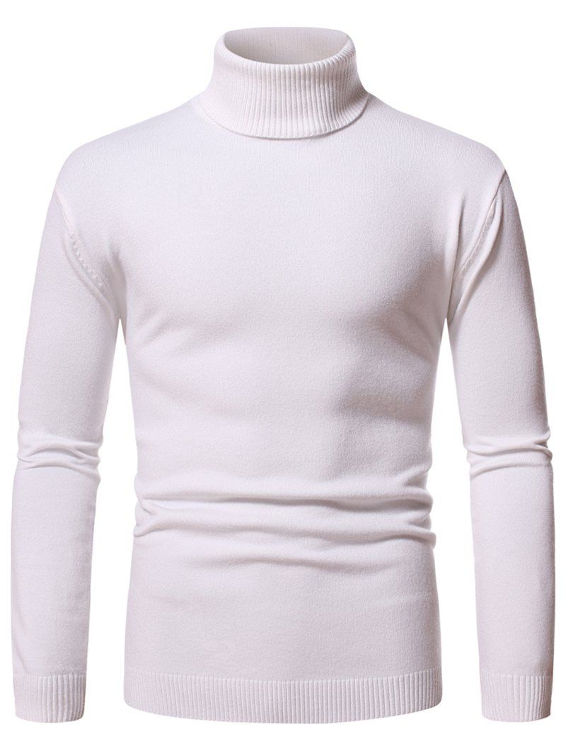 

Turtleneck Pullover Plain Sweater, White