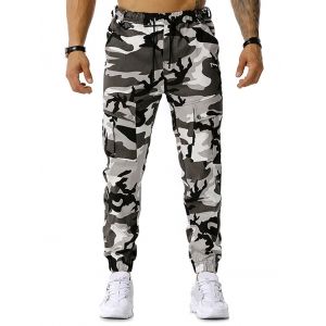 Drawstring Camouflage Print Jogger Cargo Pants, Gray 
Drawstring Camouflage Print Jogger Cargo Pants, Gray