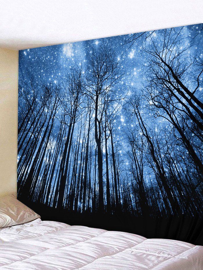 

Forest Starry Sky Print Wall Tapestry, Deep blue