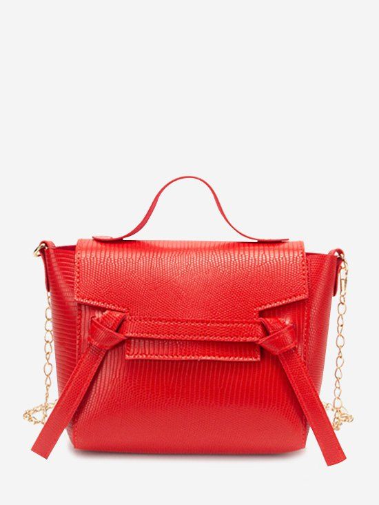 

Chain Textured Knot Cover Crossbody Bag, Ruby red