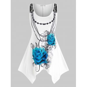 Plus Size Handkerchief Flower Print Lace Panel Tank Top, White
Plus Size Handkerchief Flower Print Lace Panel Tank Top, White