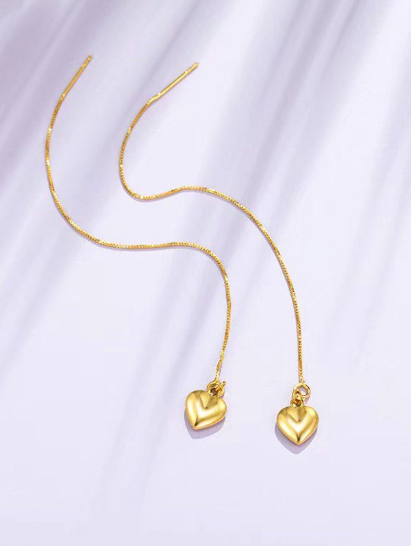 

Heart Pendant Linear Threader Drop Earrings, Golden