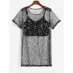 Plus Size Metallic Glitter Moon Star Sheer Mesh Top Set, Black
Plus Size Metallic Glitter Moon Star Sheer Mesh Top Set, Black