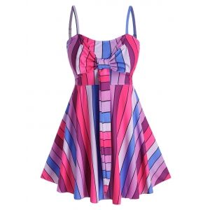 Plus Size Colorful Striped Tied Empire Waist Tankini Swimwear, Multi
Plus Size Colorful Striped Tied Empire Waist Tankini Swimwear, Multi