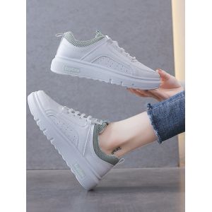 

Lace-Up Breathable Flat Sneakers, White