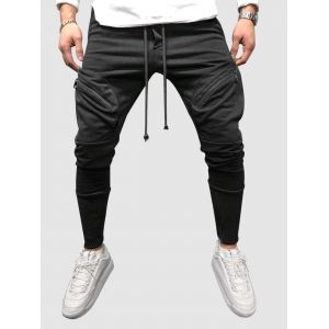 

Zipper Pockets Drawstring Sports Pants, Black