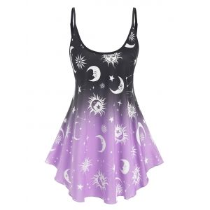 

Ombre Color Sun and Moon Print Tent Tank Top, Light purple
