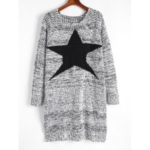 

Plus Size Star Graphic Boucle Jumper Dress, Light gray