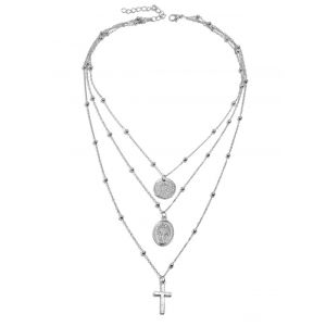 

Cross Disc Layered Pendant Necklace, Silver