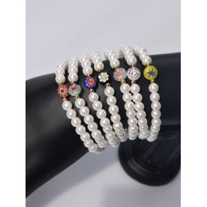 

7 Pcs Faux Pearl Glaze Elastic Bracelet, White