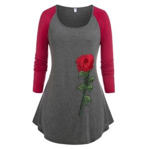 

Plus Size Rose Applique Raglan Sleeve T-shirt, Gray