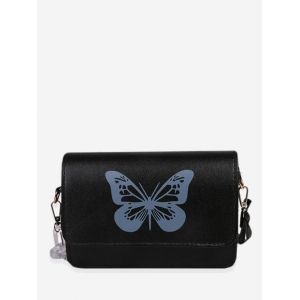 

Butterfly Print Half Chain Crossbody Bag, Black