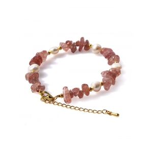 

Irregular Faux Crystal Pearl Chain Bracelet, Pink
