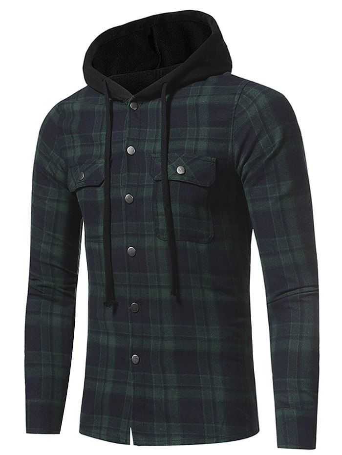 Men Fashionable Figuring Style Double-color Casual Checked Hooded Shirt, Medium sea green
Men Fashionable Figuring Style Double-color Casual Checked Hooded Shirt, Medium sea green