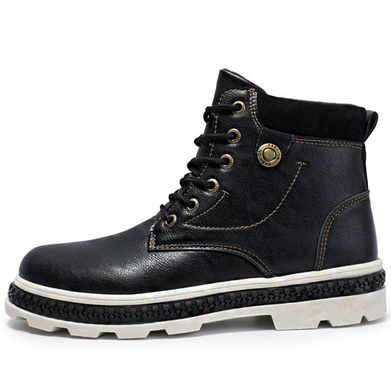Men Boots Lace-up High-top, Black 
Men Boots Lace-up High-top, Black