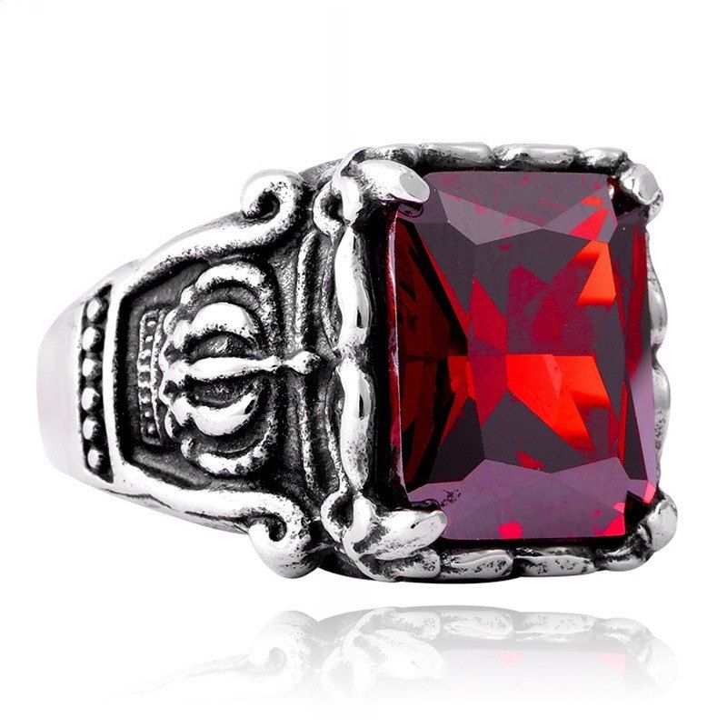 

Men's Titanium Steel Inlaid Zircon Crown Ring, Red