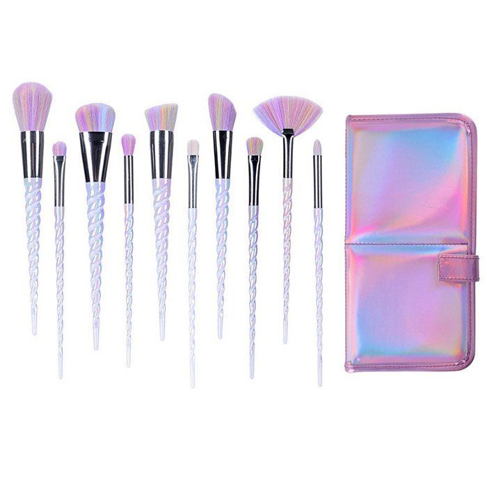 

Plated Spiral Handle Makeup Brushes Set Cosmetic Brush Beauty Tool Kit for Powder Eyebrow Foundation Blending 10pcs, Pink