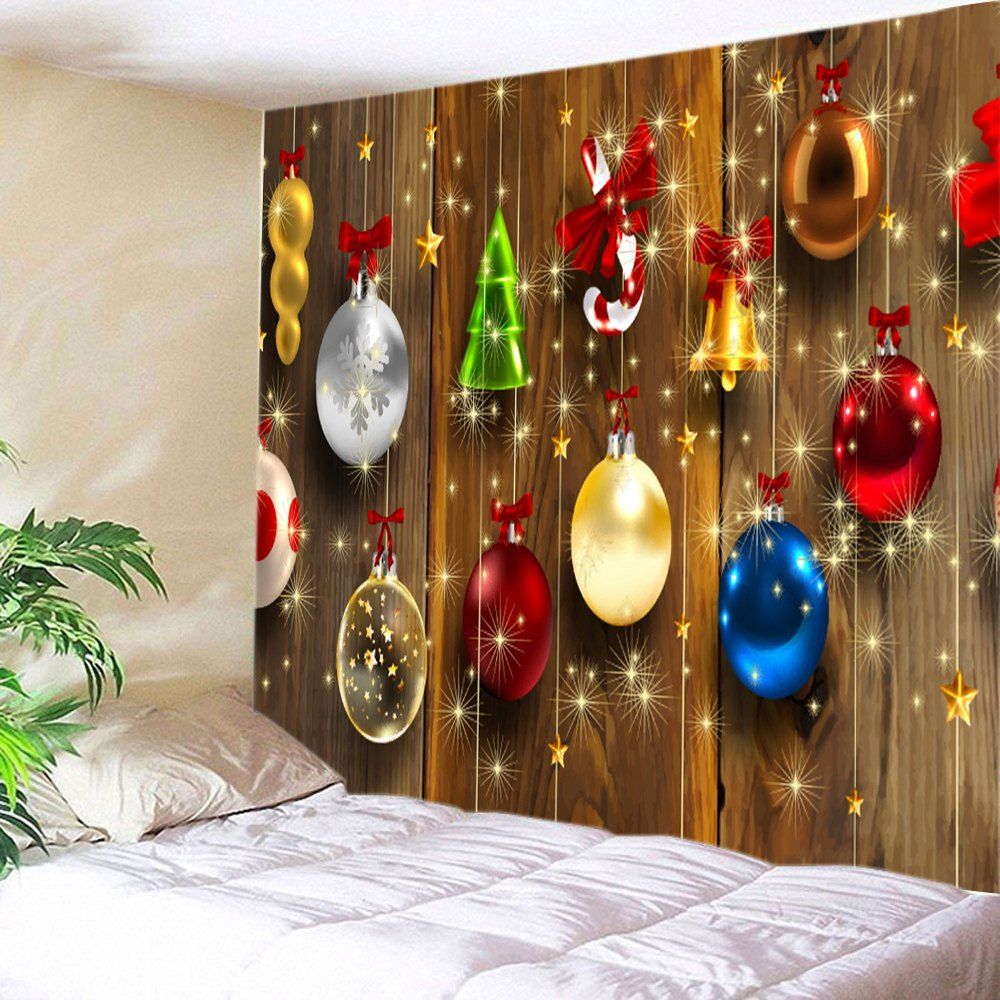 

Woodgrain Christmas Baubles Print Tapestry Wall Hanging Art Decoration, Colormix