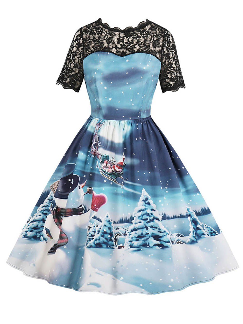 Hepburn Vintage Series Women Dress Spring And Summer Round Neck Christmas Printing Lace-stitching Design Sleeveless Corset Dress, Blue
Hepburn Vintage Series Women Dress Spring And Summer Round Neck Christmas Printing Lace-stitching Design Sleeveless Corset Dress, Blue