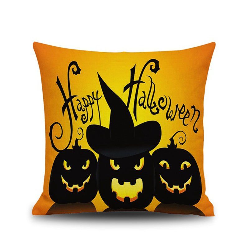 

Happy Halloween Pumpkin 3 Square Linen Decorative Throw Pillow Case Cushion Cover, Colorful