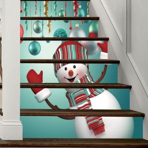 

Christmas Snowman Baubles Pattern Decorative Stair Decal 6PCS, Colormix