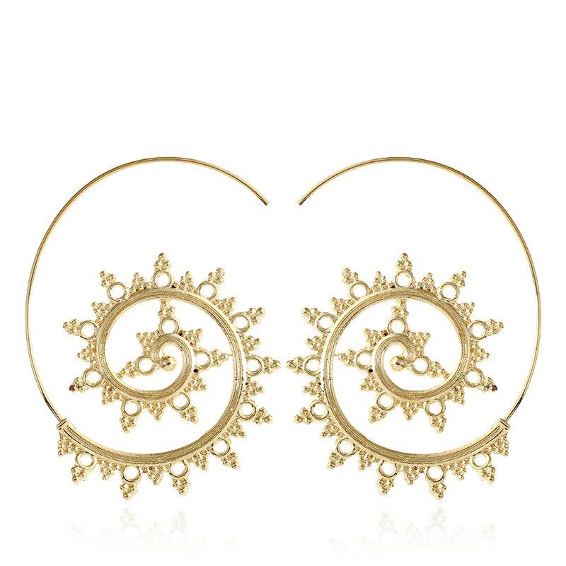 

Punk Gold Sliver Star Hollow Spiral Dangle Earrings Women Ladies Tribal Gear Drop Earring Circle Ear Festival Jewelry, Golden