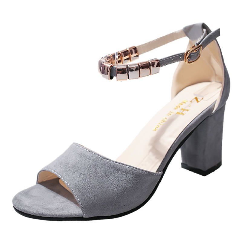 High Heel With Beaded Fish Mouth Sandals, Gray