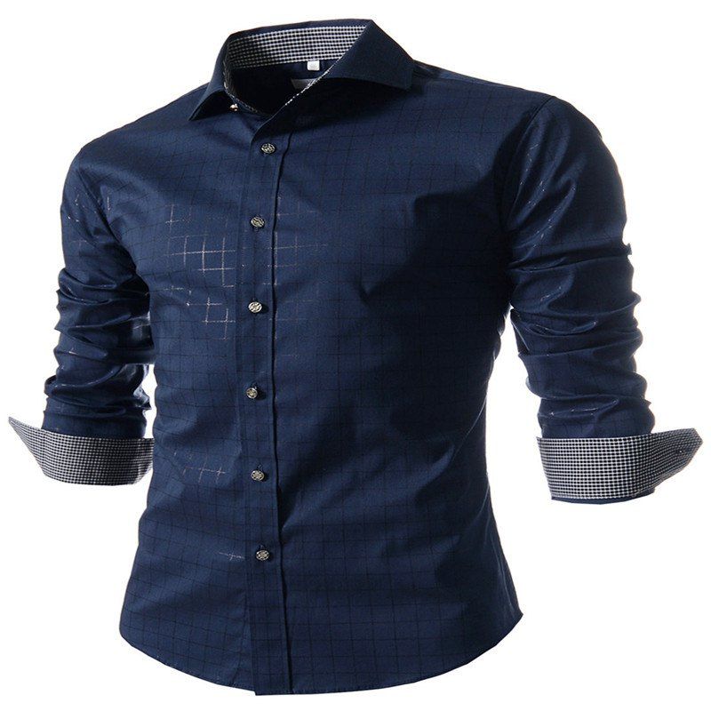 Fashion Printed Plaid Long Sleeve Shirt, Cadetblue