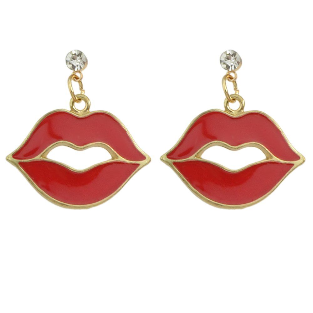 

Lovely Enamel Lips Dangle Earrings, Red