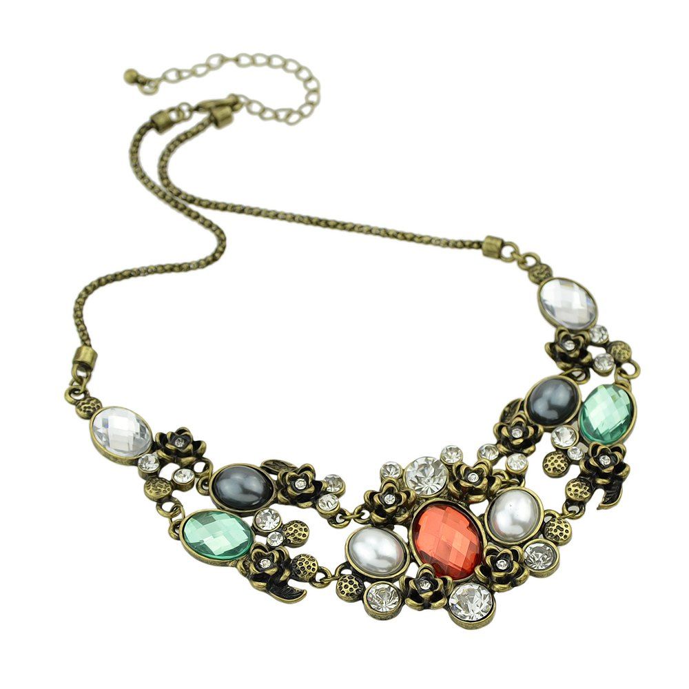

Colorful Rhinestone Collares Statement Necklace, Blue green