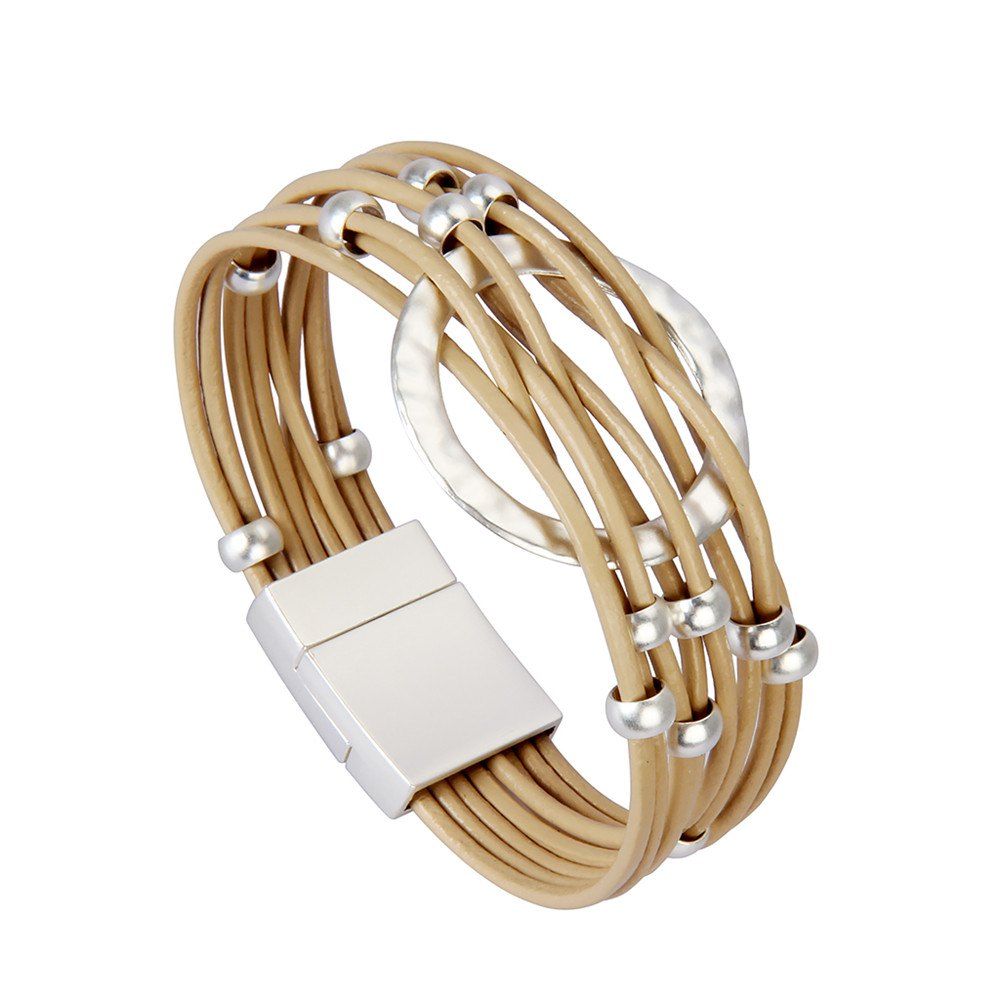 

Fashion Jewelry Multi-layer Alloy Bead Magnet Buckle Bracelet, Gold