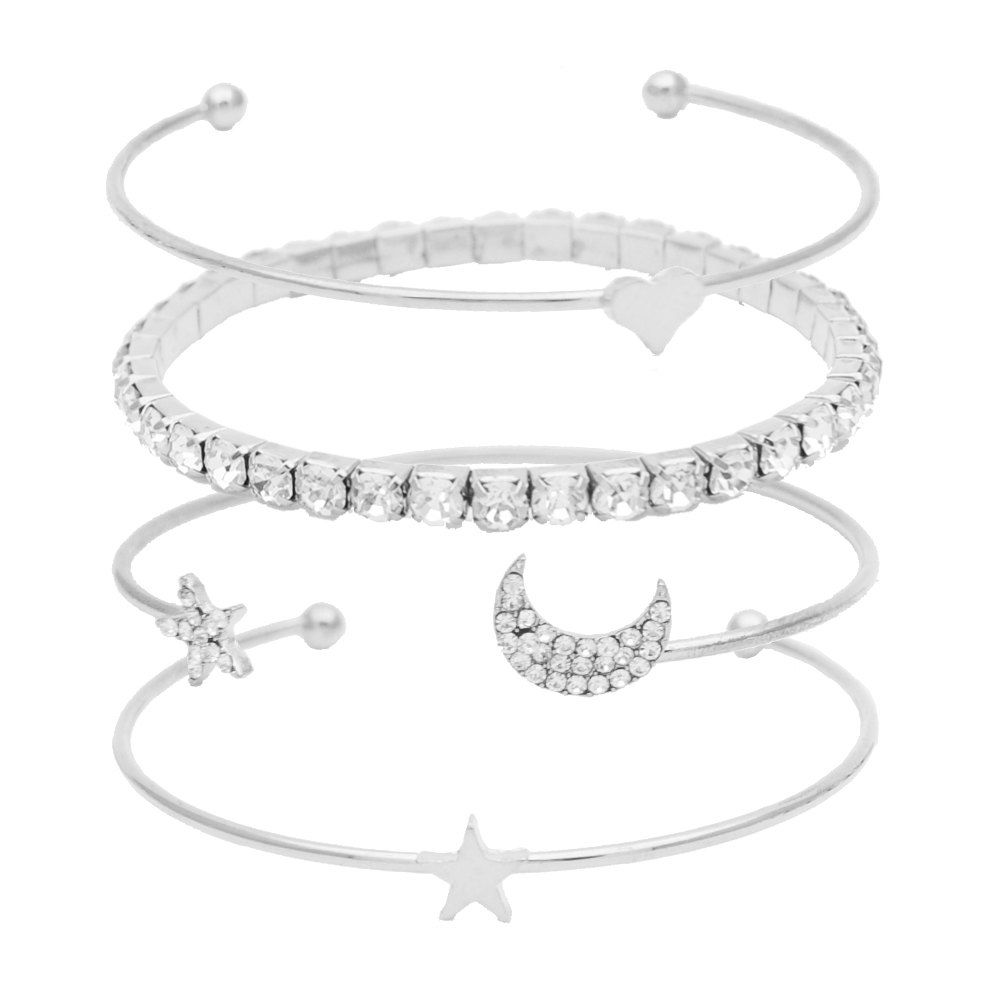 

Romantic Four-layer Love Moon Star Bracelet Set, Silver