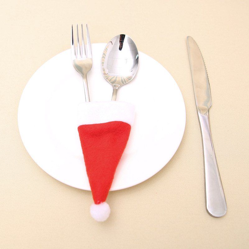 

YEDUO Tableware Knife Fork Christmas Decoration Hat Tool, Red