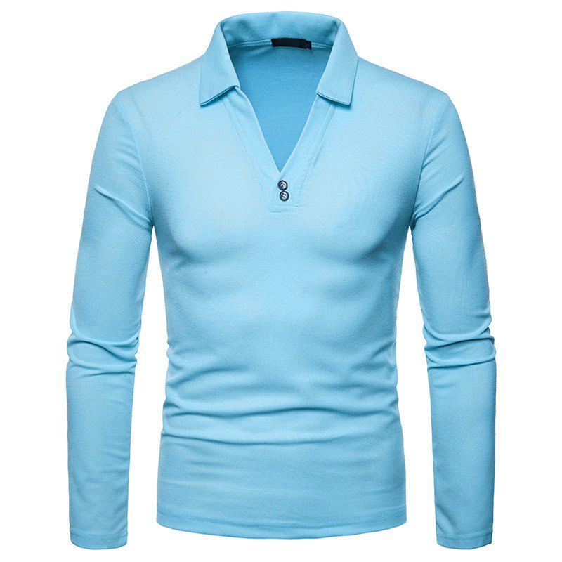 Men's Fashion V-neck Design Solid Color Long Sleeve Casual Slim T-Shirt, Light sky blue
Men's Fashion V-neck Design Solid Color Long Sleeve Casual Slim T-Shirt, Light sky blue
