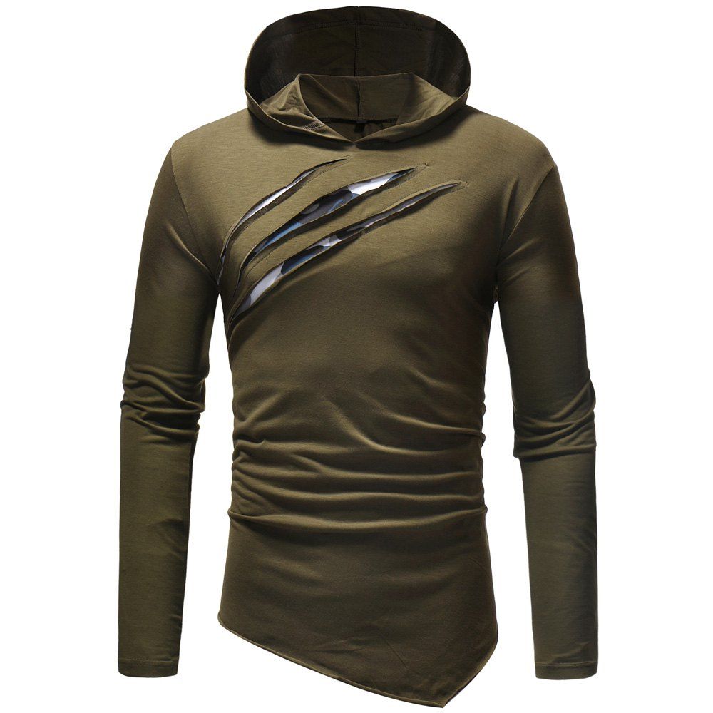 Men's Fashion Casual Slim Chest Scratches Hooded Long-Sleeved T-shirt, Army green
Men's Fashion Casual Slim Chest Scratches Hooded Long-Sleeved T-shirt, Army green