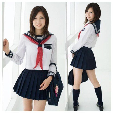 As The Picture Free Size Sweet Sailor Style Tie Tops + Pleated Skirt ...