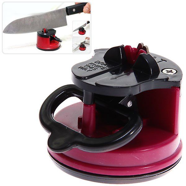 

Compact Knife Sharpener with Non-slip Suction Pad Kitchen Supplies, Red;white