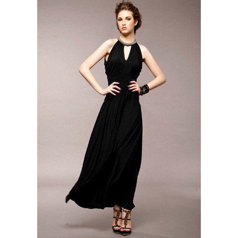 keyhole neckline maxi beaded evening elegant sleeveless dress rosegal