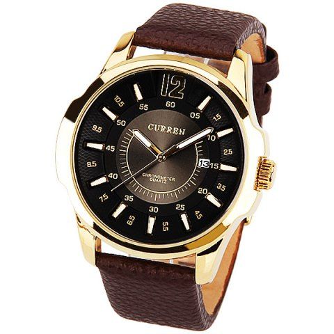 Firstgrabber Curren Quartz Watch with 1 Number and Strips Indicate with Round Dial Leather Watch Band for Men - Black