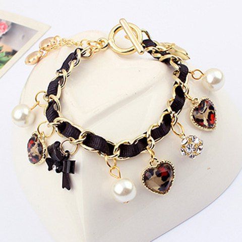 heart bowknot shaped alloy bracelet pendant chain leather rosegal faux pearl