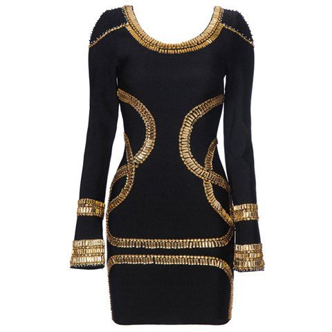 [26% OFF] Women Gold Foil Mini Tunic Party Dress Bodycon Dress | Rosegal