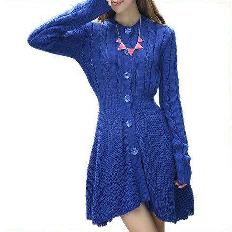 fashionable sweater neck solid round splicing sleeve button dress rosegal
