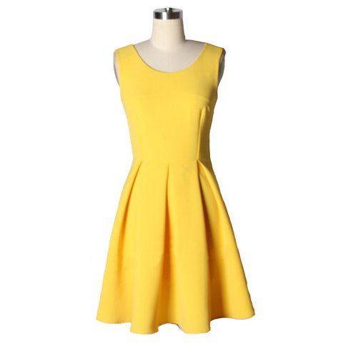 [28% OFF] Vintage Scoop Neck Sleeveless Solid Color Pleated Dress For ...